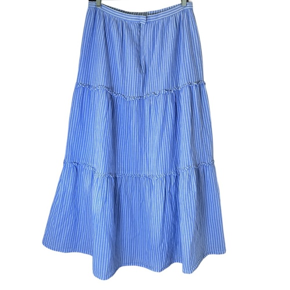 Gal Meets Glam Collection Tiered Cotton Blue Striped Maxi Skirt Size 12 - Picture 3 of 12